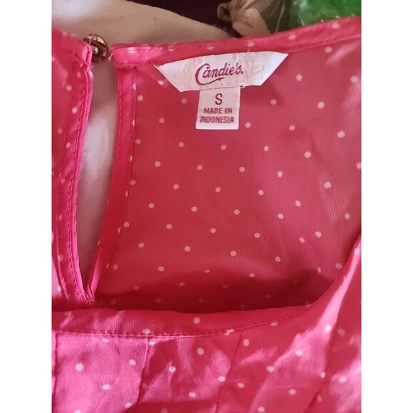 Candies Women Top Small Pink White Polka Dot Sleeveless Tank Keyhole - Picture 3 of 3